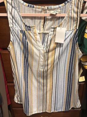 Lauren Ralph Lauren Sleeveless Striped V-Neck Tank in Blue, Gold & White